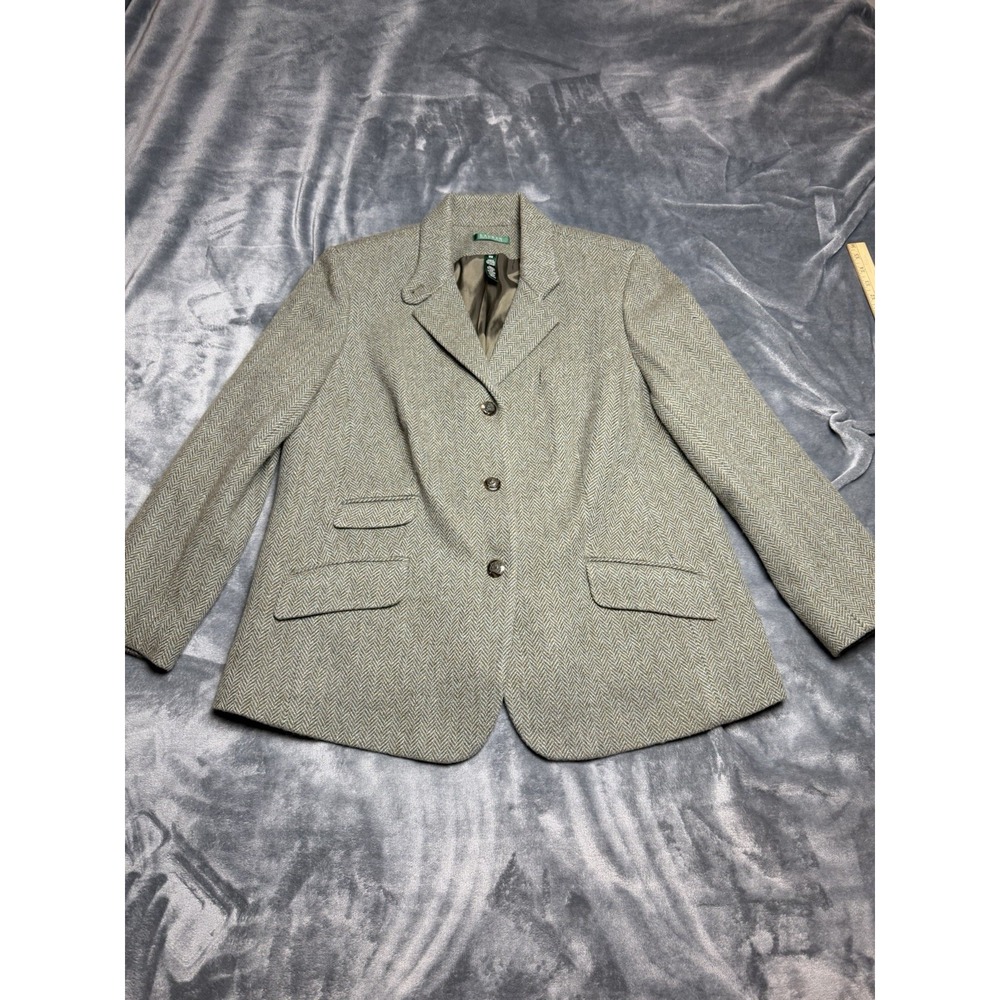 Lauren Ralph Lauren Wool Herringbone Tweed Blazer Jacket Women's Size 18w Green